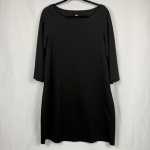 Uniqlo Minimalist Black 3/4 Sleeve Midi Casual Sweater Dress Size Large